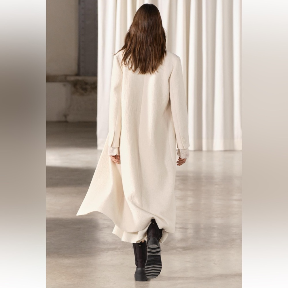 Zara Minimalist Wool Blend Textured Coat Ecru Cream ZW Collection size M NWT - Picture 9 of 16